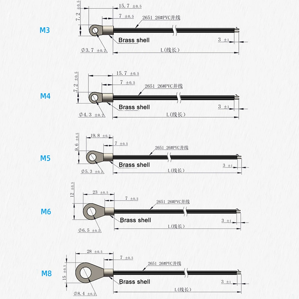เซ็นเซอร์วัดอุณหภูมิ NTC แบบ OT Probe พร้อมวงแหวนทองแดง 10 ชิ้น 5K 10K 20K 50K 100K เทอร์มิสเตอร์ B3950 1% แบบเกลียว
