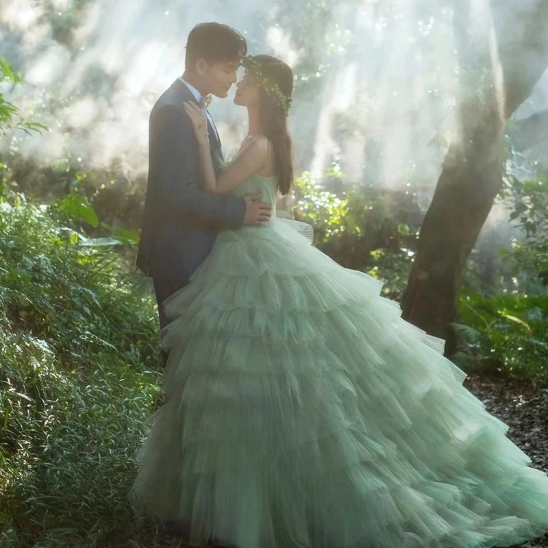 Vestidos de casamento femininos personalizados, vestido de baile, alças espaguete, tule, princesa, moda formal, festa, vestido de noite 2025