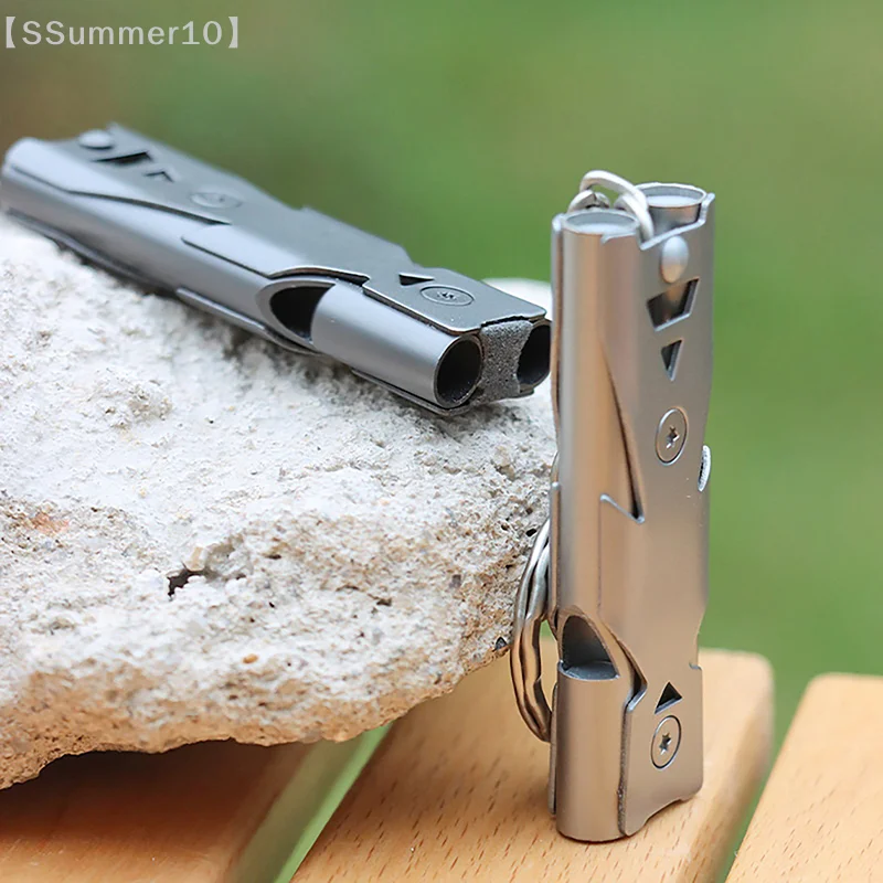 【SSummer10】High Decibel Stainless Steel Double Tube Whistle-Portable Emergency Keychain for Outdoor Hiking Camping Lifesaving