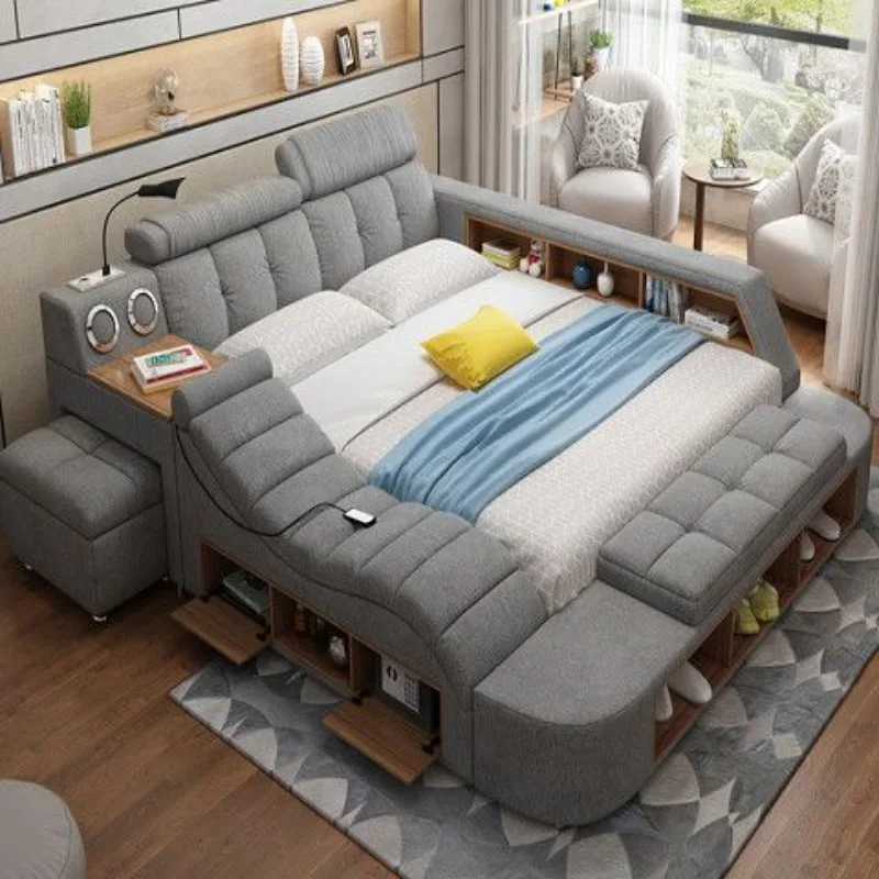 Luxury Frame Comfortable Bed Upholstered Queen Sleeper Minimalist Bed Relaxing Headboards Multifunctional Double Home Furniture