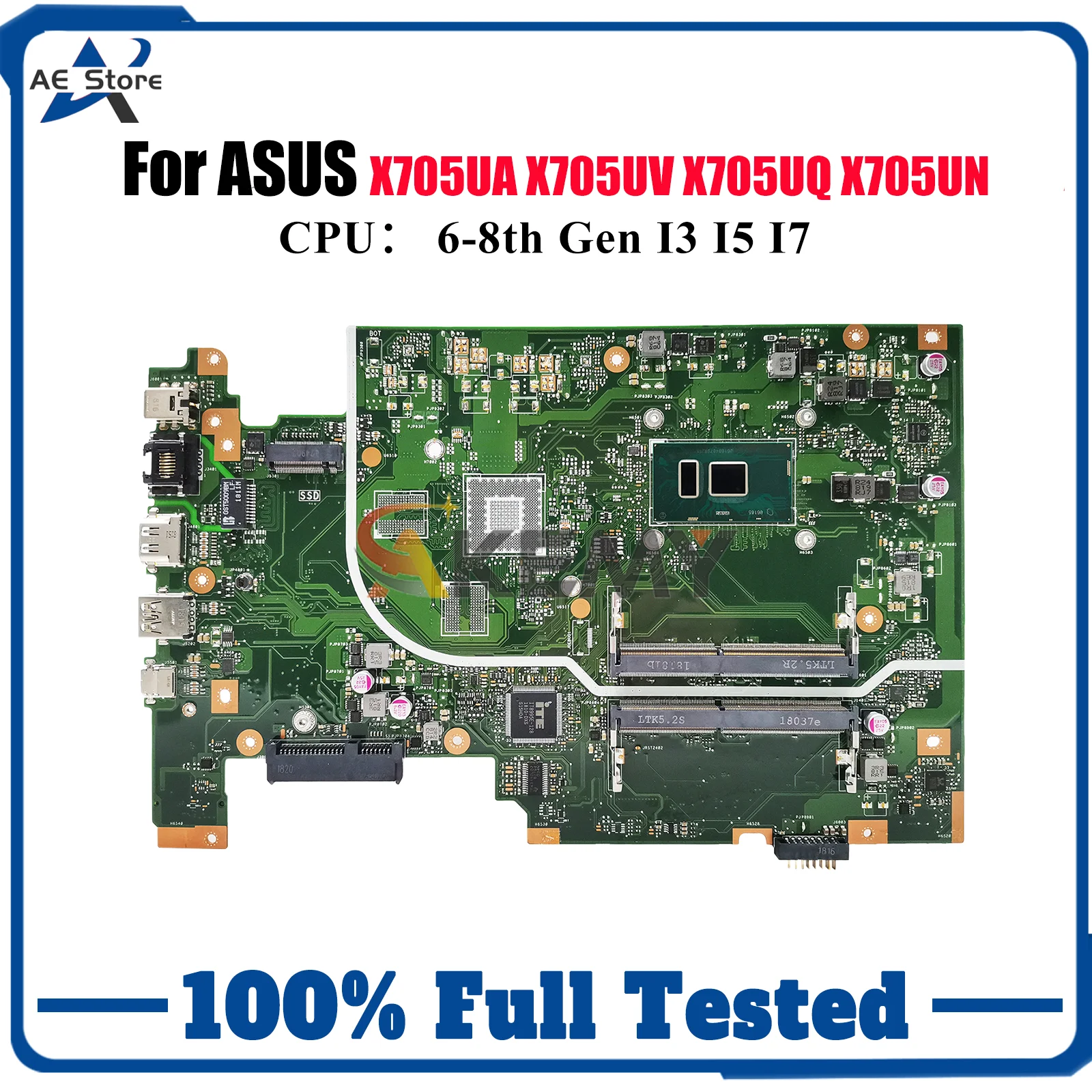 

X705UA Laptop Motherboard For ASUS VivoBook X705UNR X705U X705UN X705UF X705UBP X705UB X705UV X705UQ Mainboard With I3 I5 I7 CPU