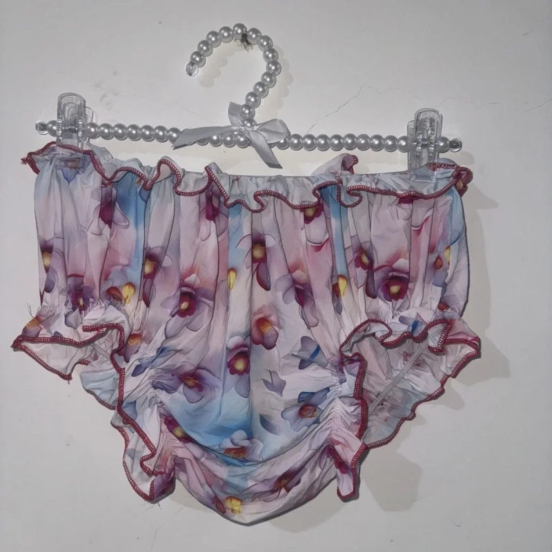 Celana Dalam Pria Lembut Sentuhan Halus Elastis Tinggi Unisex Mengkilap Motif Bunga Manis Seksi Ukuran Besar Sissy Pakaian Dalam Pesta Pribadi