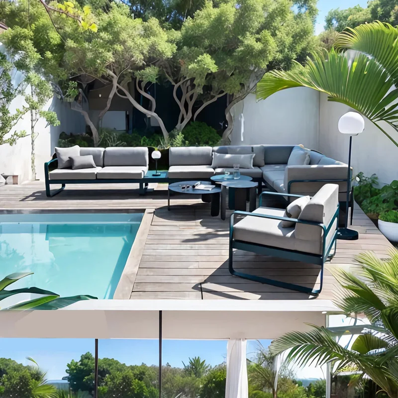 qw-Outdoor Garden Sofa Combination Balcony Leisure Outdoor Garden Villa Sunscreen Waterproof Aluminum Alloy Sofa%