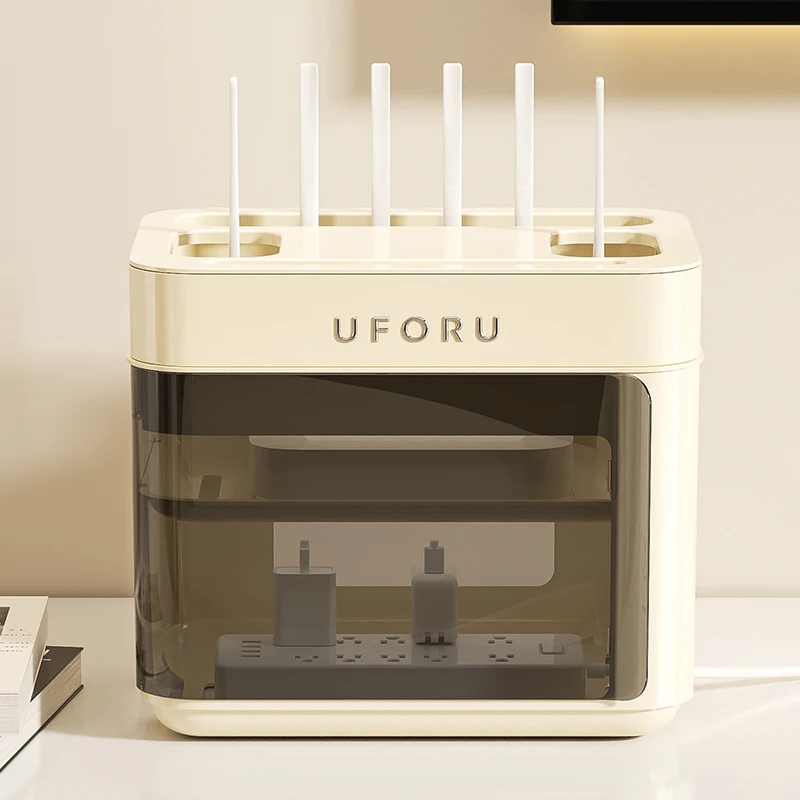 UFORU Modern Wireless TV Box Storage – Multi-Layer Cream-Colored Shelf for Router/Power Strips