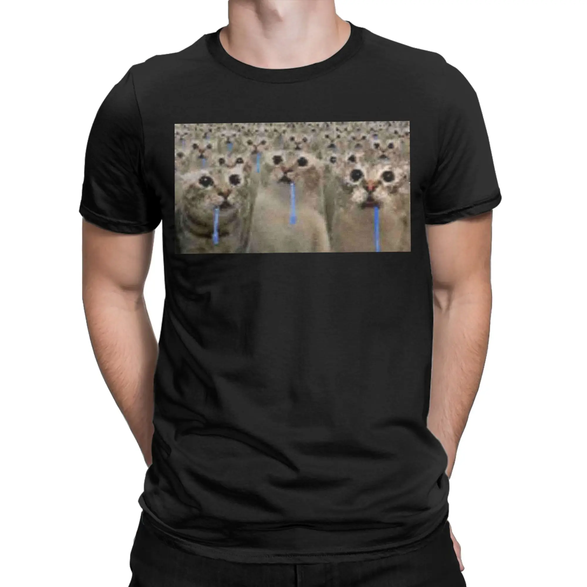 Funny Drooling Cat Reaction Meme Cotton T-Shirt For Men's Summer  Streetwear T-Shirts O Neck Harajuku Tees Plus Size Clothes