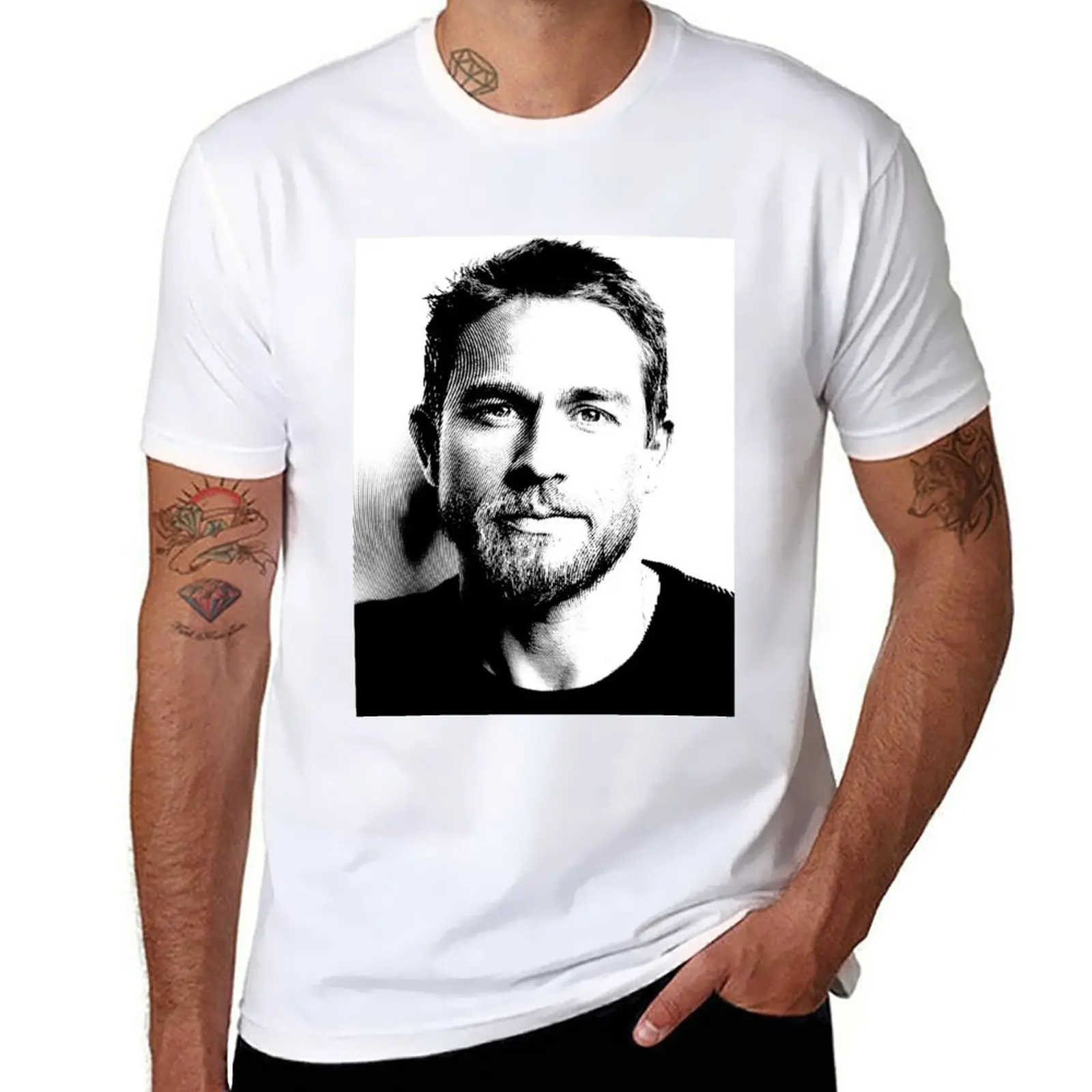 Black & White Portrait Of Charlie Hunnam T-Shirt korean fashion sublime plain men graphic t shirts