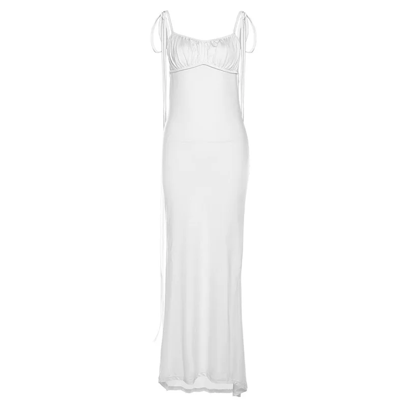 Y2k Elegant Deep Open Back Backless Slim Maxi Dress Women Spaghetti Strap Sleeveless Bodycon Long Dress Sexy Club Party Vestidos