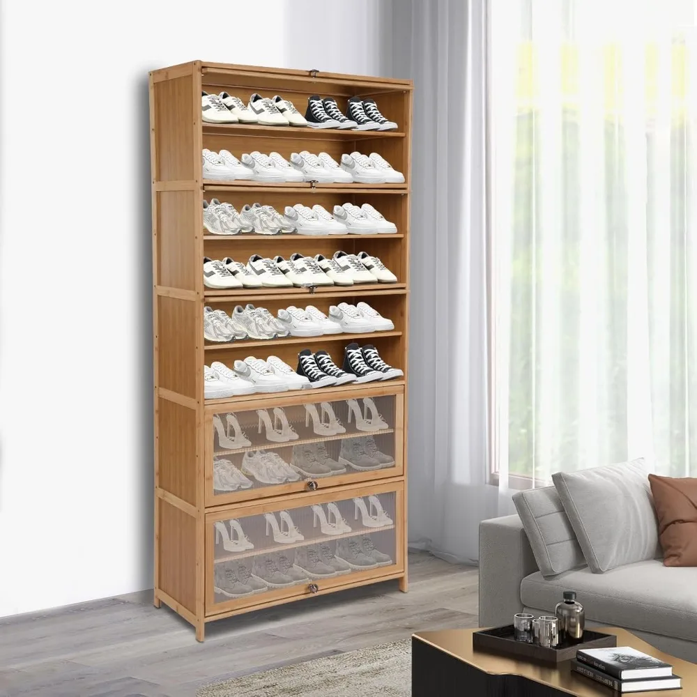 아크릴 도어가 있는 대나무 신발 수납장 - 가정용 10단 독립형 신발 정리대