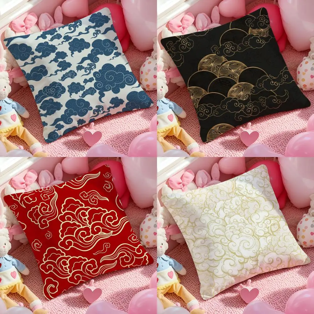 

Pillow Case Anti-dustmite Pillowcase Invisible Zipper Silky Short Plush Sofa Cushion Cover Chinese Cloud Pattern