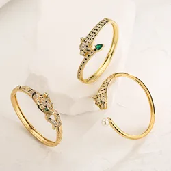 New Arrive High Quality Lover Bangles, Gold Color Leopard Bracelet with AAA CZ Stone Row, Elegant Party Jewelry Gift