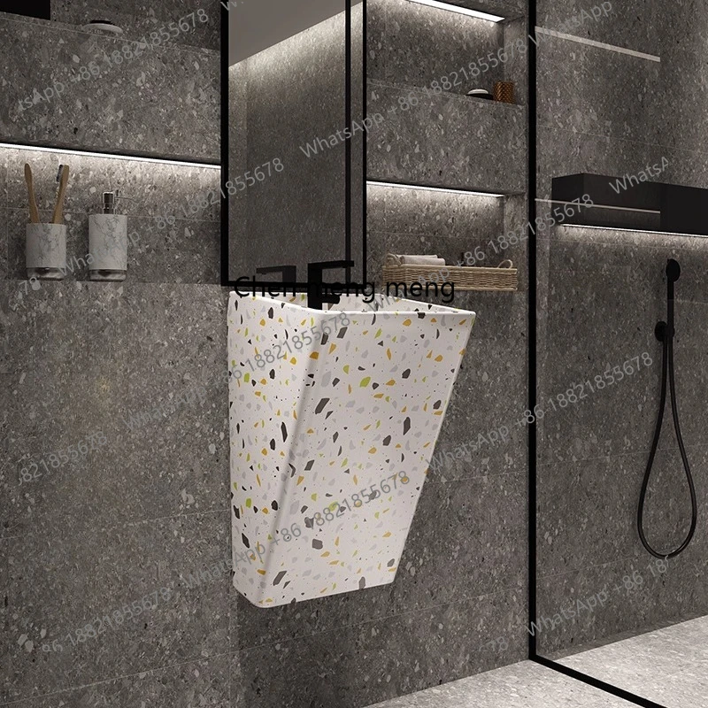 

Small apartment washbasin integrated basin wall-mounted washbasin terrazzo ceramic, wall-mounted washbasin