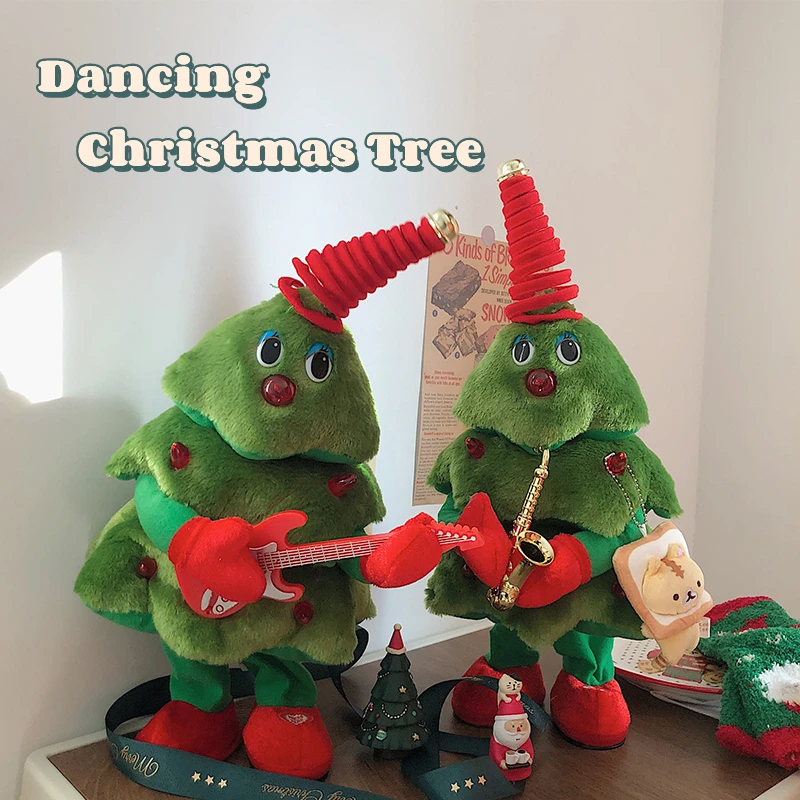 Novelty Dancing Christmas Tree Electric Plush Toys Singing Blow Saxophone Christmas Gifts Stuffed Toys For Children Party Decor