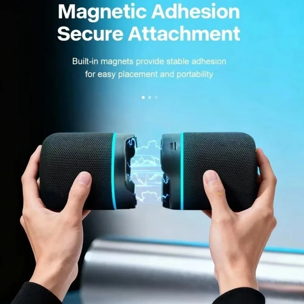 2-in-1 Magnetic Split Bluetooth Speaker Split&Combine Design RGB Colorful Lights Modular Bluetooth Speaker HiFi Stereo Sound