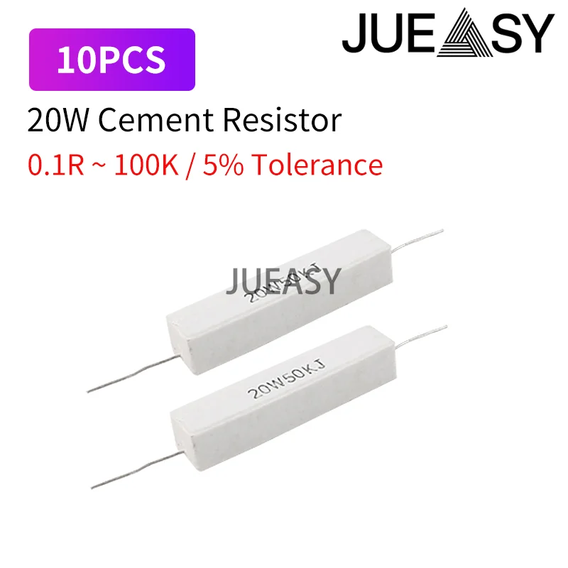 10pcs 20W 5% Cement Resistor Power Resistance 0.1R 1K 2 3 4 5 6.2 7.5 8.2 10 12 15 20 22 24 30 33 43 47 50 51 68 91 100 120 150R