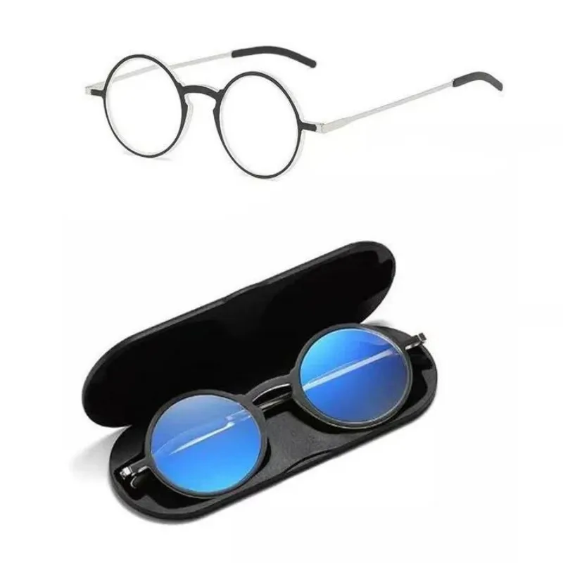 Ultra-thin Round Frame Men Women Reading Glasses W/ Case Anti-blue Light Goggles Hyperopia Eyewear Presbyopia Elderly Eyeglasses