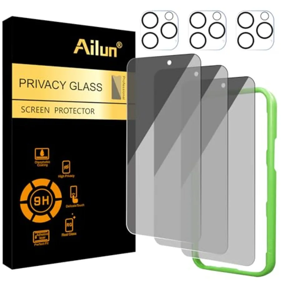 

3Pack Privacy Screen Protector for iPhone 16 Pro [6.3 inch]+3Pack Camera Lens Protector, Dynamic Island Compatible, Anti Spy Te