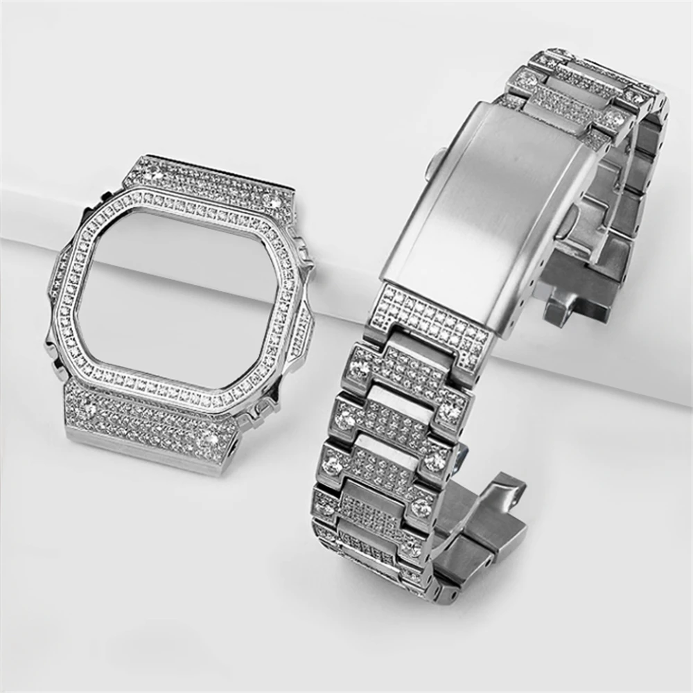 Watch Band Strap For GMW-B5000 Watchband Frame Bezel Bracelet Modified diamond stainless steel watch case accessories