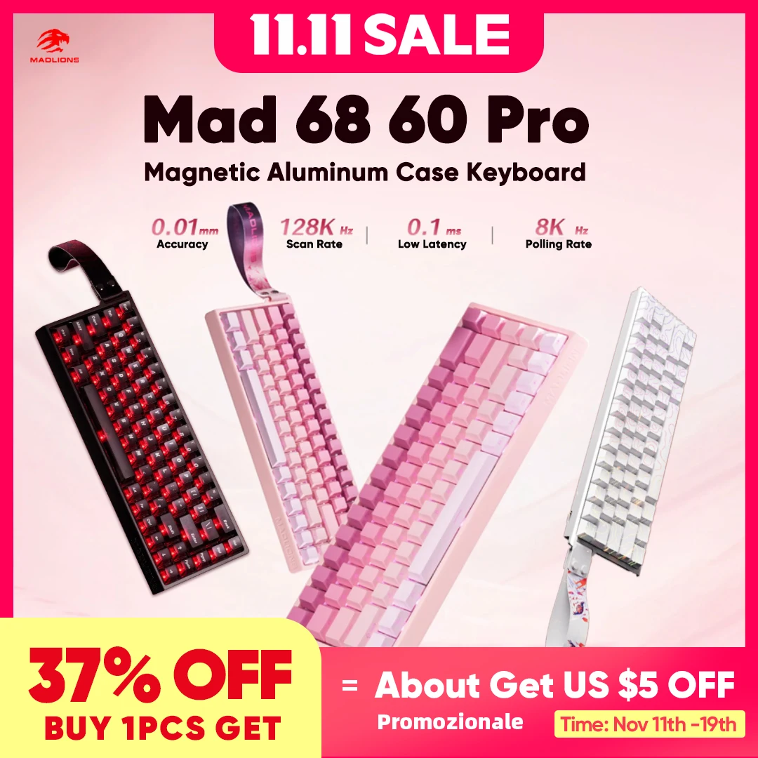 

MADLIONS Mad 60he Mad60HE Mad 68HE Mechanical Keyboard Magnetic Switch Wired Hot Swap 8K Polling Rate Customized Gaming keyboard