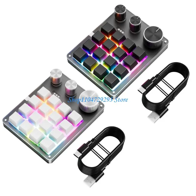 Y2GD 16 USB Mini Programmable Keypad with 3 Knobs Hotswap Mechanical Keyboard