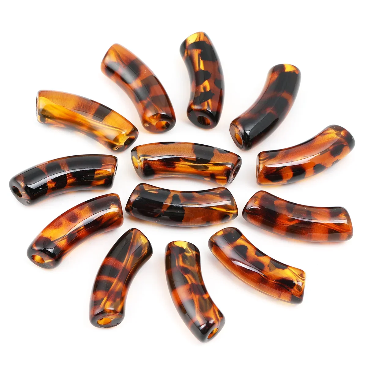 8pcs/16pcs Acrylic Beads,36*11mm Tortoise Leopard Curved Tube Loose Beads for DIY Handmade Jewelry Making Supplies