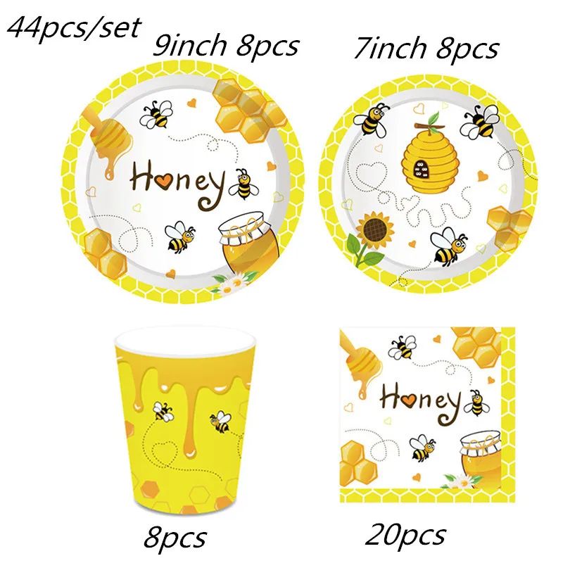 Honigbiene Kindergeburtstag Partydekorationen Einweggeschirr Set Tischdecke Pappteller Tasse Ballon Babyparty DIY Supplis – Detail 6