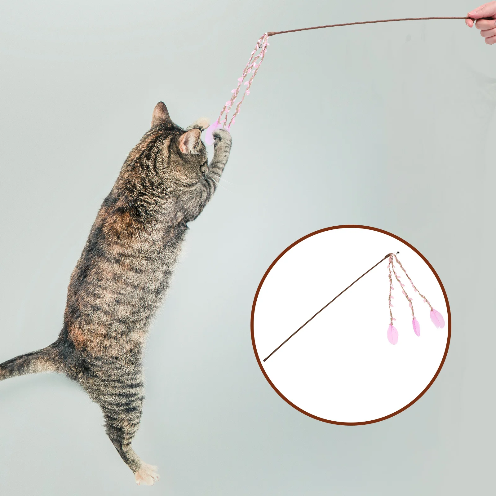 

Simulation Branch Teaser Stick With Bell Wood Handle For Cat Interactive Play Kitten Teaser Pet Plaything Cat Supplies