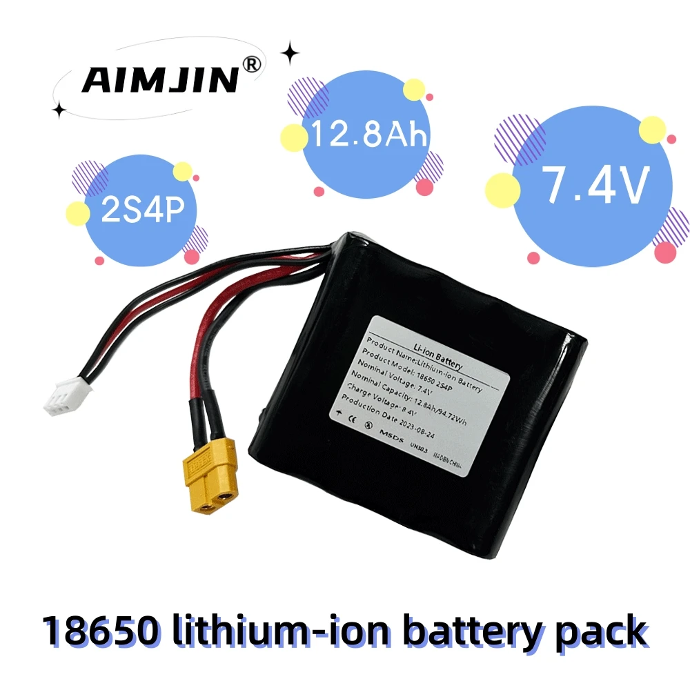 

18650 2S4P 7.4V Lithium Ion 12800mAh Battery Pack，XT60 XH2.54-3P Plug，Suitable for various drone quadcopters