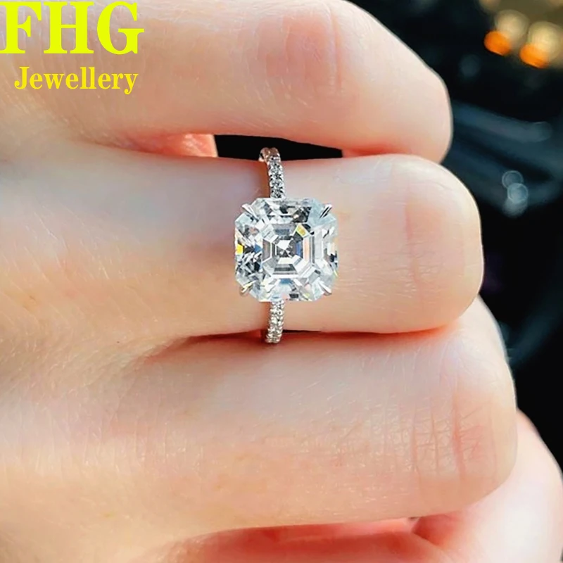 

Asscher shape 3Carat 10K White Gold Women Wedding Party Engagement Ring DVVS1 Moissanite Diamond Ring Classic Trendy