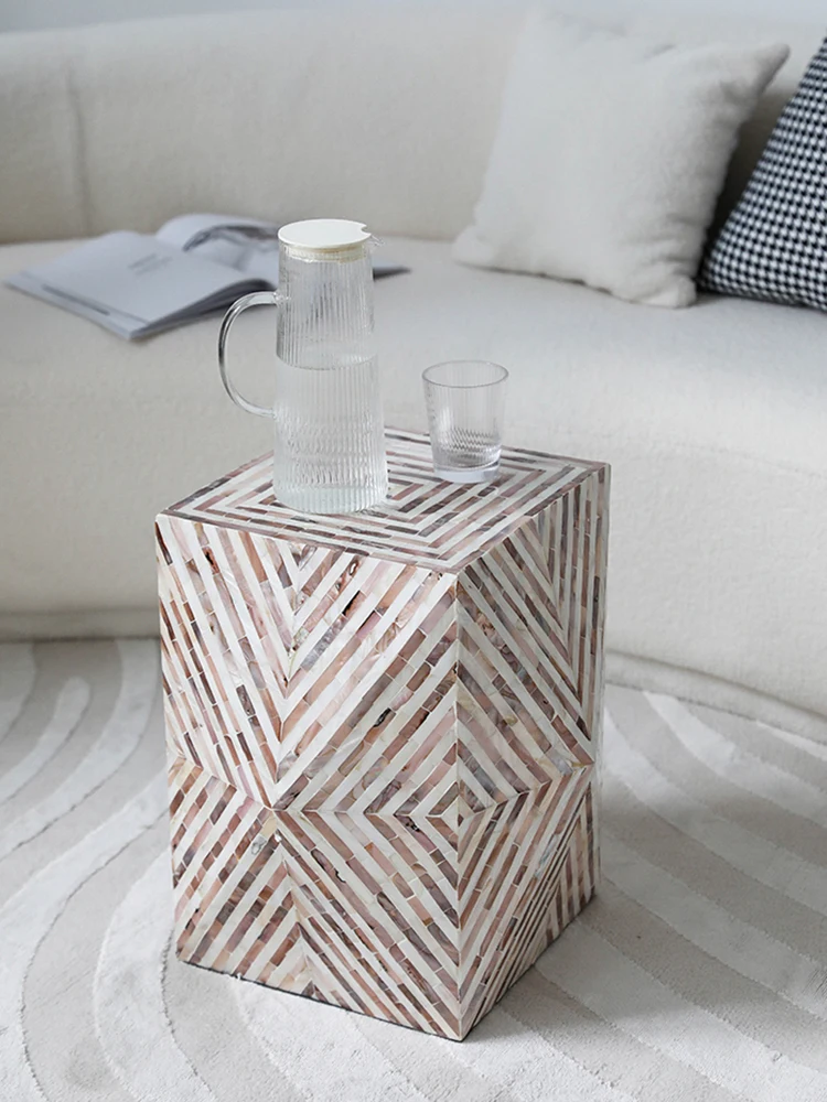 Furniture Luxury Natural Shell Coffee Table Retro Design Art Style Living Room Sofa Side Square Corner Tables Decoration