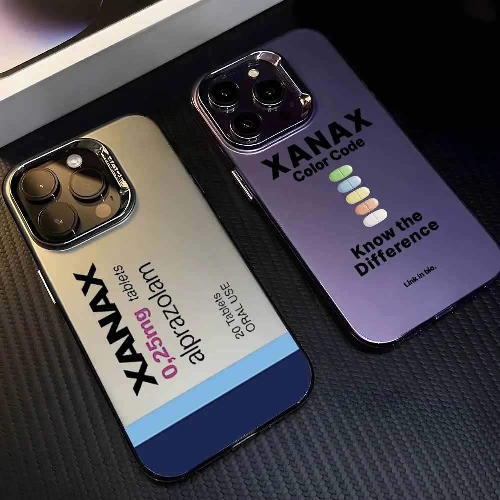 Funda de teléfono X-XANAX Chill Pill para iPhone 17 16 15 14 13 12 11 Pro Max negro púrpura mate láser metálico Aurora Funda