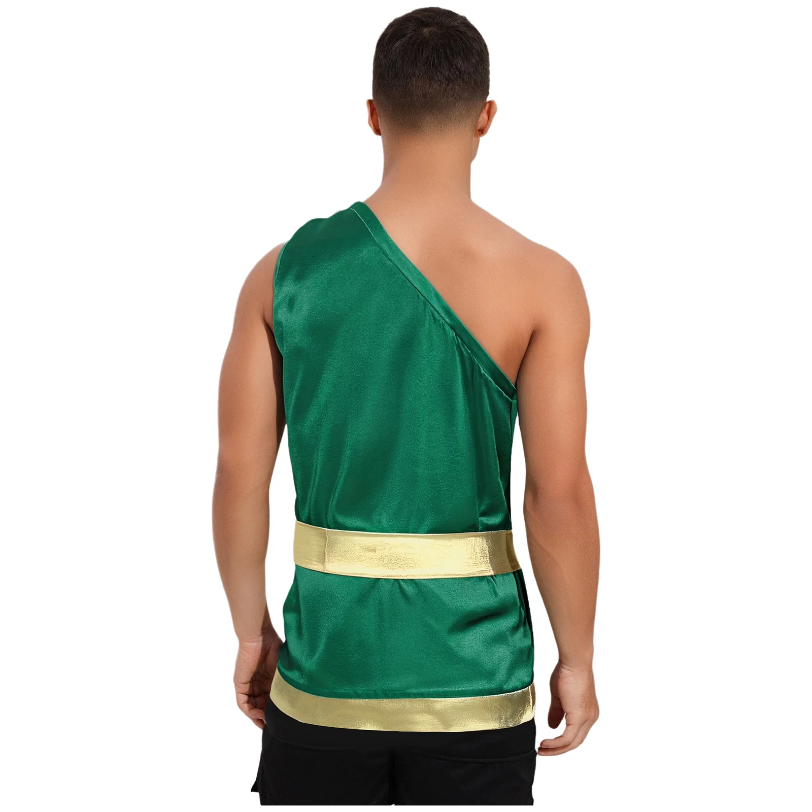 Men Church Choir Worship Liturgical Praise Dance Top Metallic Shiny Satiny Shirt Tops Lacing Waist Belt Modern Lyrical Dancewear