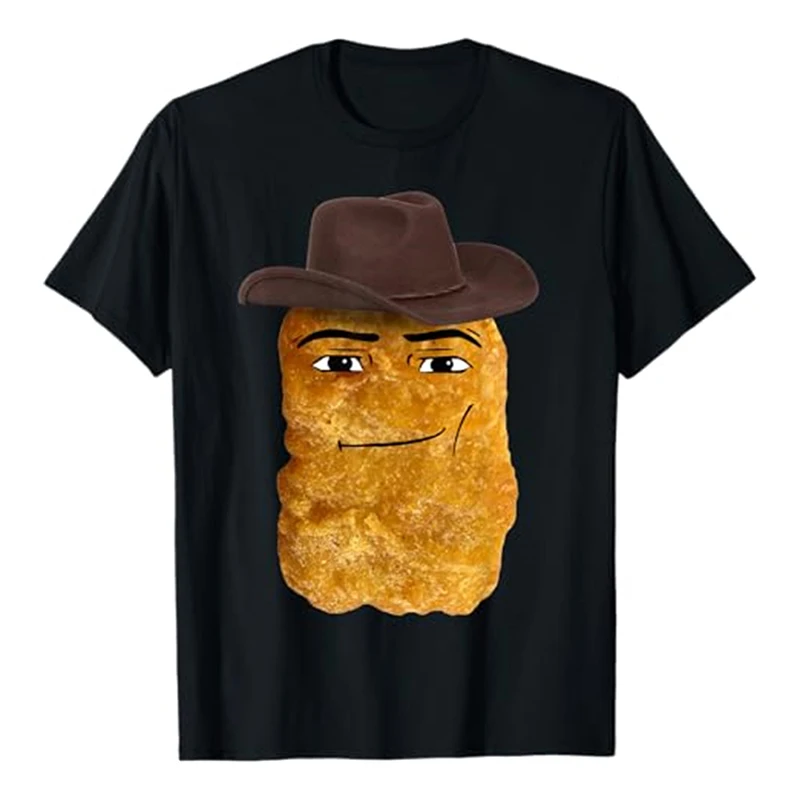 Funny Chicken Nuggets T-shirt For Men Black Short Sleeve T Shirts Cowboy Hat Personality Street Fashion Popular Summer Tee Top