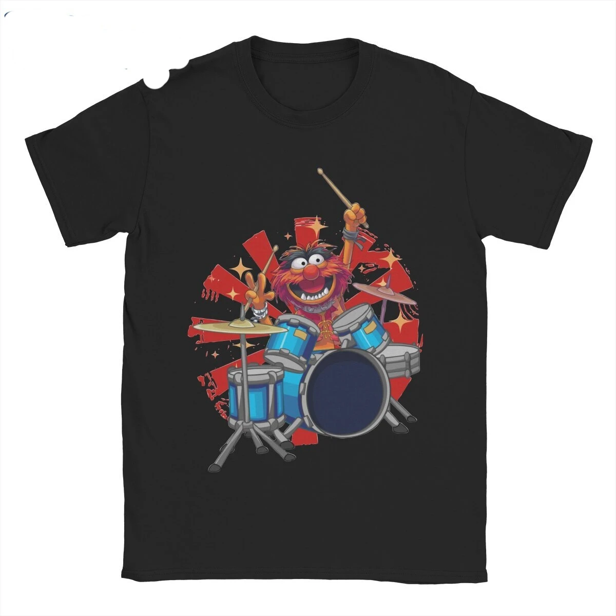 Animal Drummer the Muppets Show Men T Shirts  Vintage Tees Short Sleeve Crewneck T-Shirts Cotton Plus Size Tops