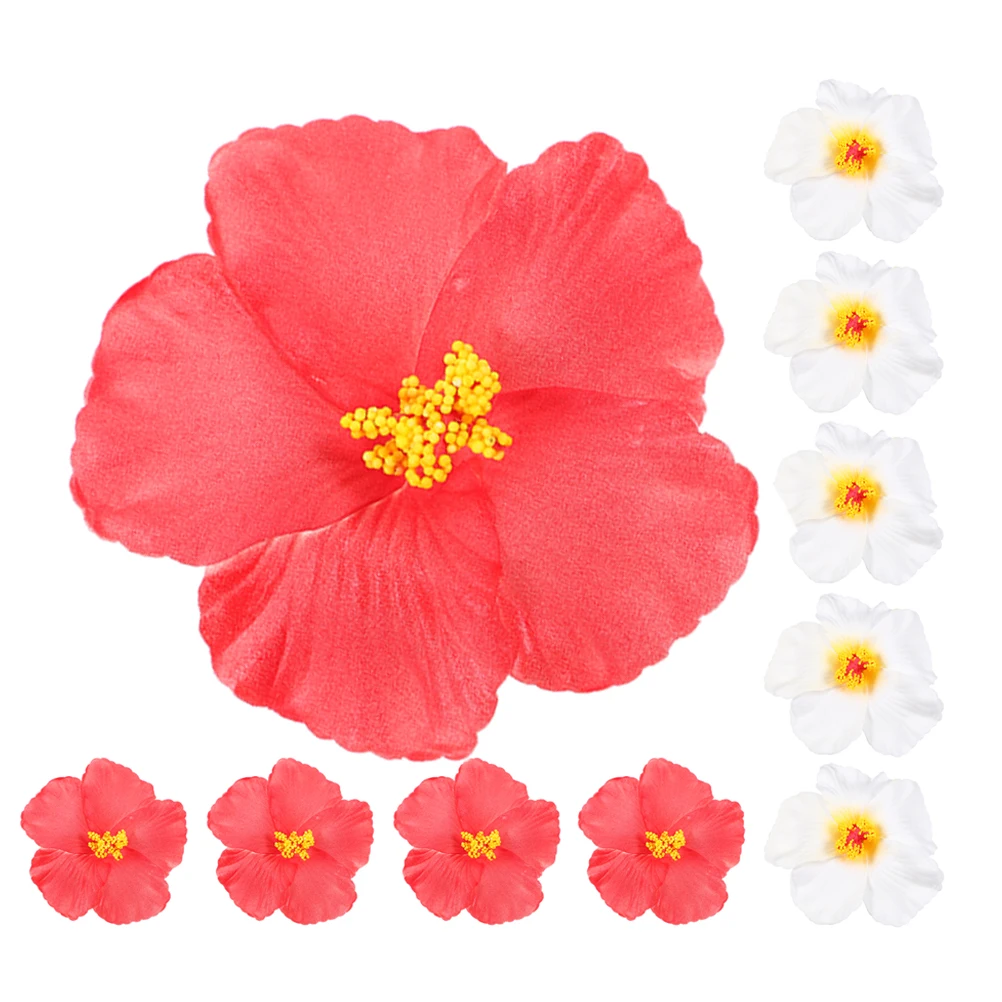 

10pcs Artificial Hibiscus Flowers Tropical Decoration Fake Wildflowers for Hawaiian Party Wedding Home Decor