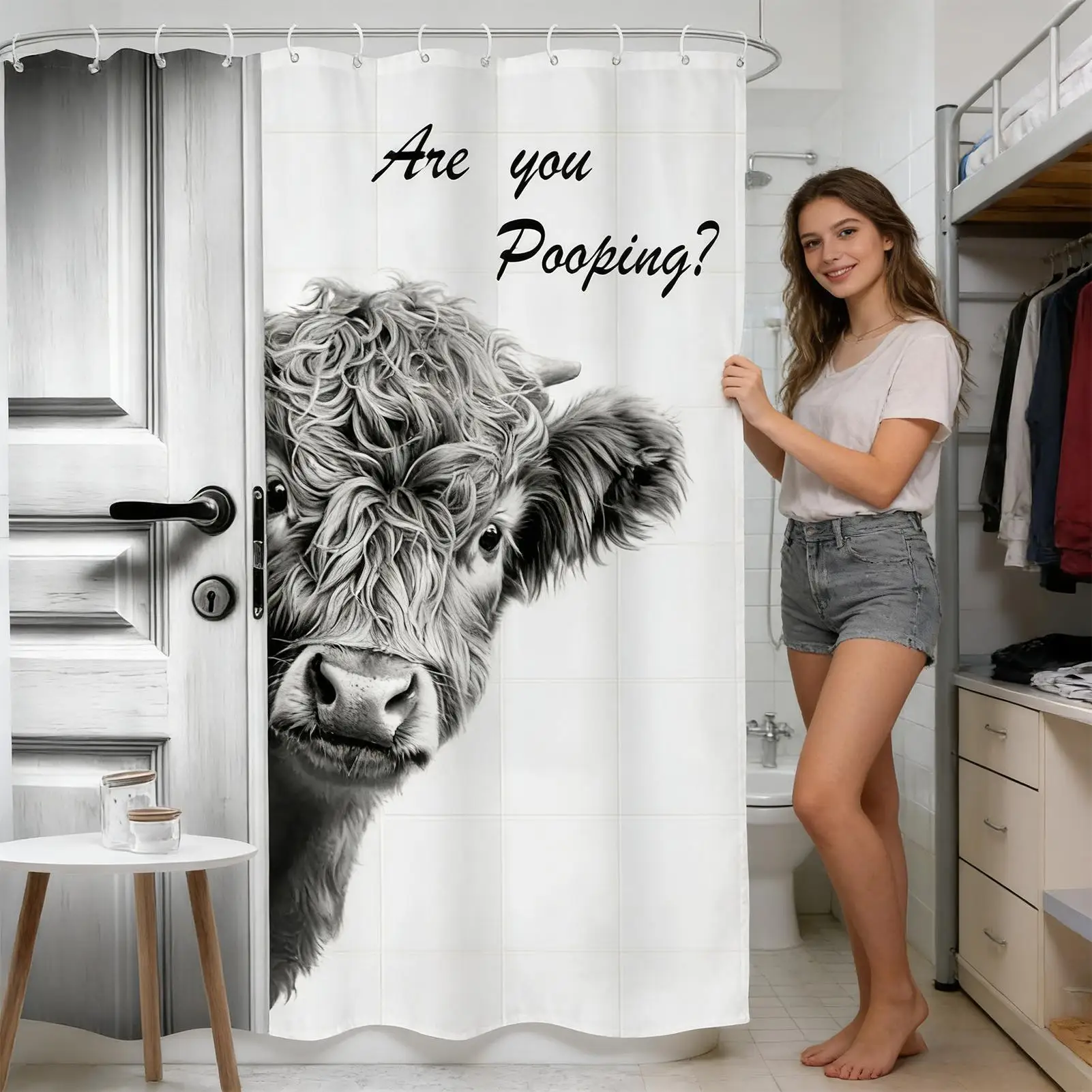 Cow Shower Drape Funny Rustic Bathroom Decor 70.8x70.8 Inch Waterproof Shower Drape With Hooks For Bath Farm Theme Home Western