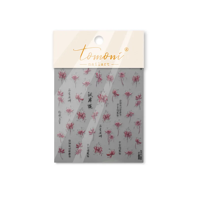 1Pcs 5D Chinese Higan Bana Nail Stickers Soft Relief Red Spider Lily Flower Manicure Decals DIY Self-Adhesive Floral Nail Slider