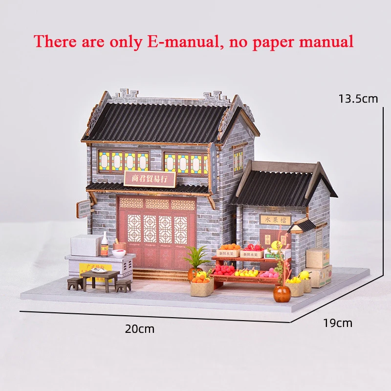 DIY Wooden Doll Houses Fruit Store Casa Mniature Building Kits with Furniture Led Trading Dollhouse for Adults Gifts