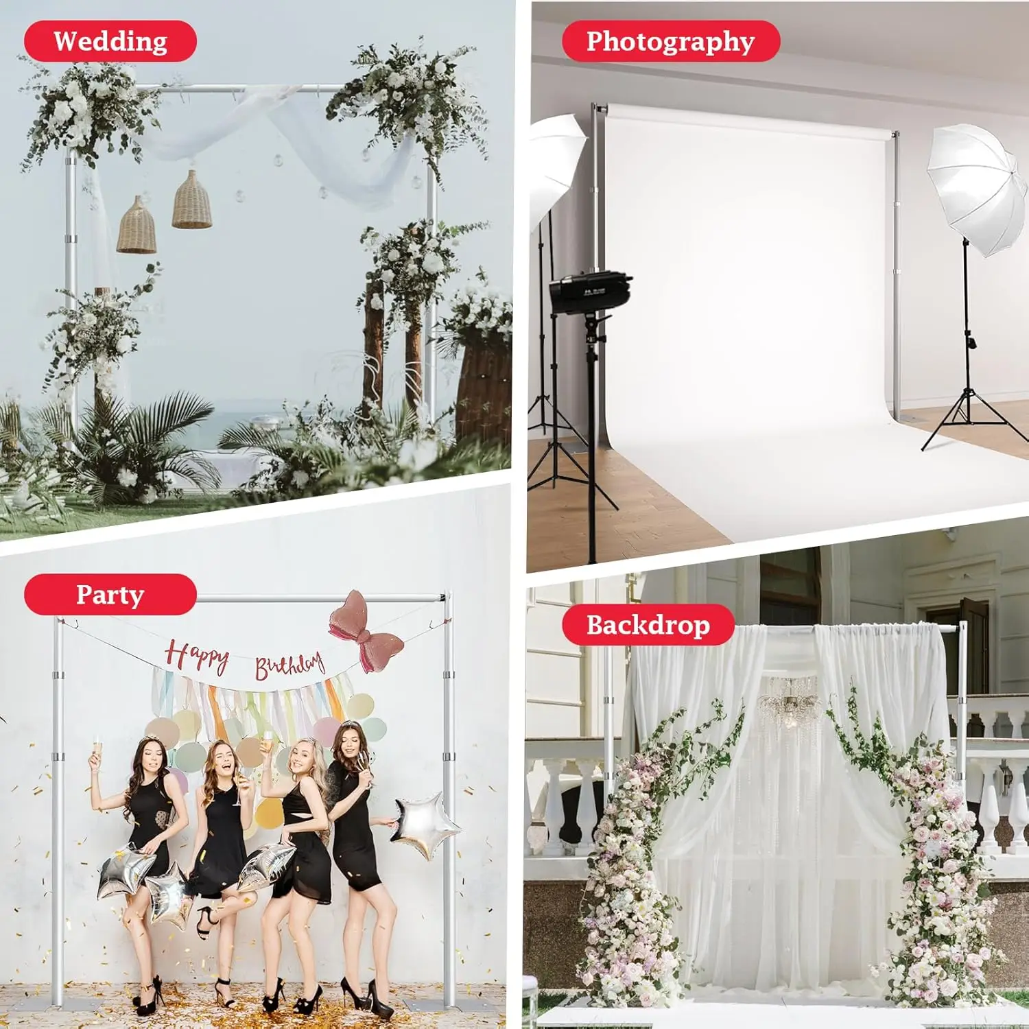 Drape Backdrop Stand Kit, Backdrop Stand Heavy Duty 10ftx10ft, verstellbarer Metallrahmen für Hintergrund, Hintergrundständer