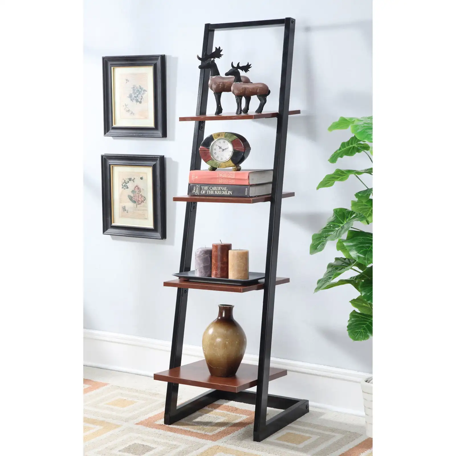 

Convenience Concepts Designs2Go 4 Tier Ladder Bookshelf, Black/Cherry