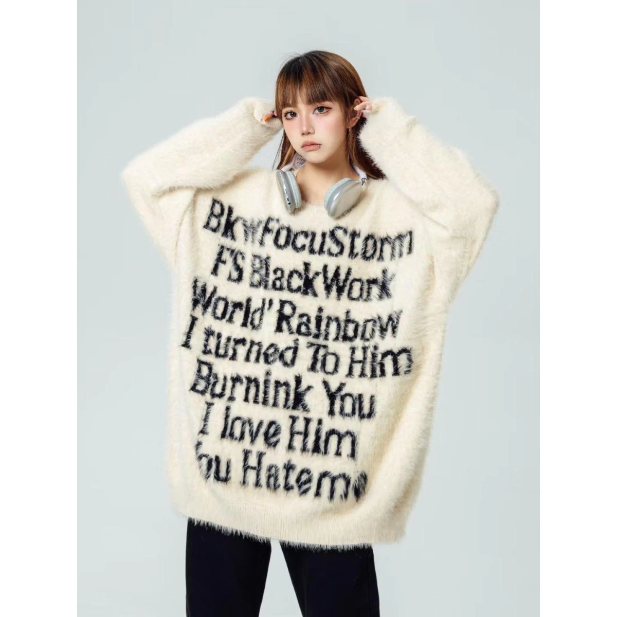 

Loose ex American Letter Sweater Couple Knitted Winter Faion Street Sle Polyester Fiber Casual Wear Regular Fit