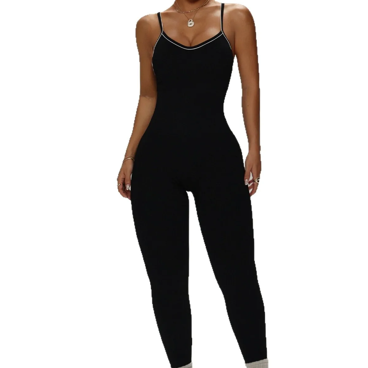 جمبسوت رياضي جديد أسود مثير للنساء بدون ظهر جمبسوت نسائي ملابس خروج عصرية برقبة دائرية ملابس رياضية أنيقة للسيدات