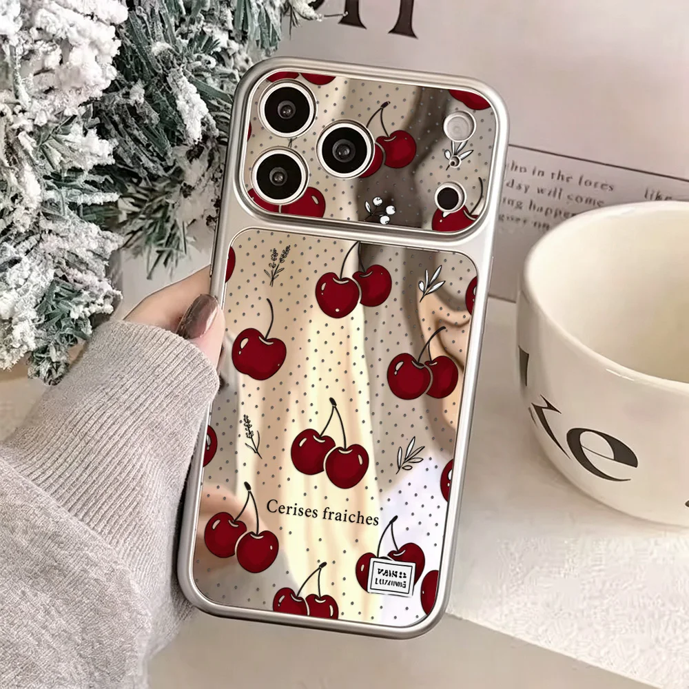 Kirsch-Silikon-Handyhülle für iPhone 17 Pro Max 17 18 Pro für iPhone 16 15 11 13 14 12 Capinha Caha Cover Funda Spiegelglanz-Finish