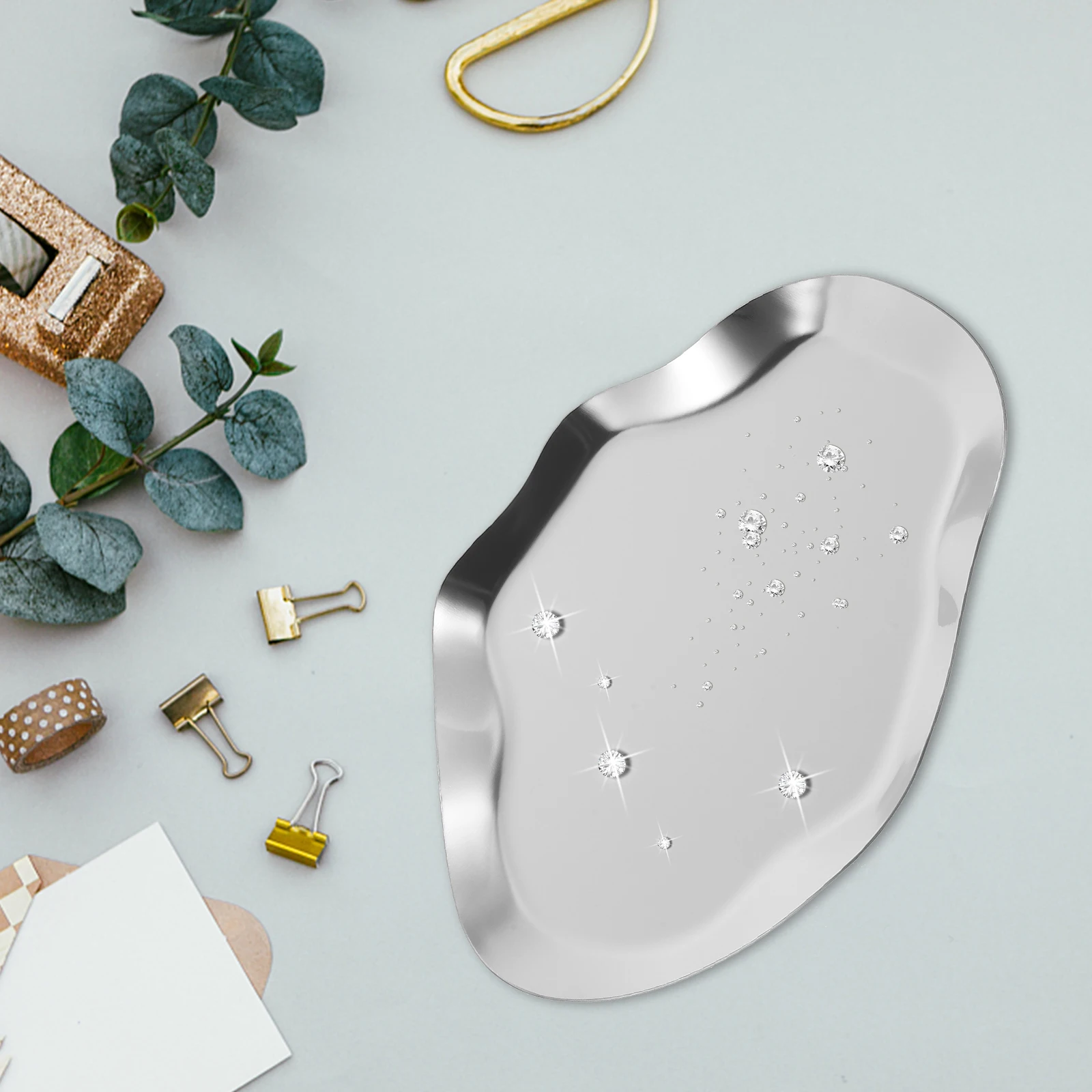 

Metal Tray Stainless Steel Jewelry Storage Plate Ring Holder Earring Dish Trinket Tray For Home Bedroom Decorative