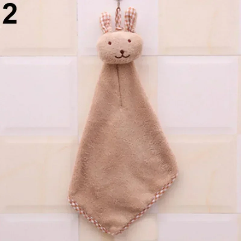 Soft Coral Fleece Plush Bath Towel Cute Rabbit Nursery Baby Hand Towel Cartoon Children Wipe Hanging Bathing Towel