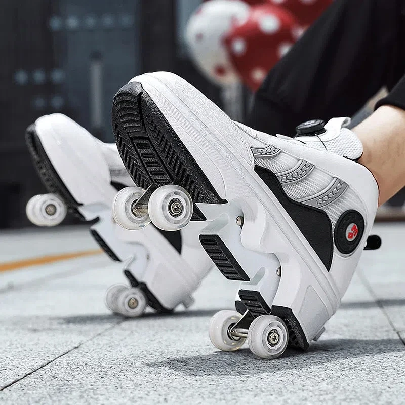 Four-Wheel Deformation Roller Skates Shoes Double-Row Parkour Sports Roller Shoes Men Women Roller Skates Unisex Kids Sneakers