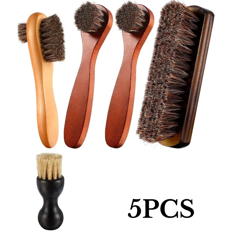 3Pcs Horsehair Shoes Polish Brushes Kit for Leather Shoes Boots Care Cleaning and Polishing with Daubers Applicators