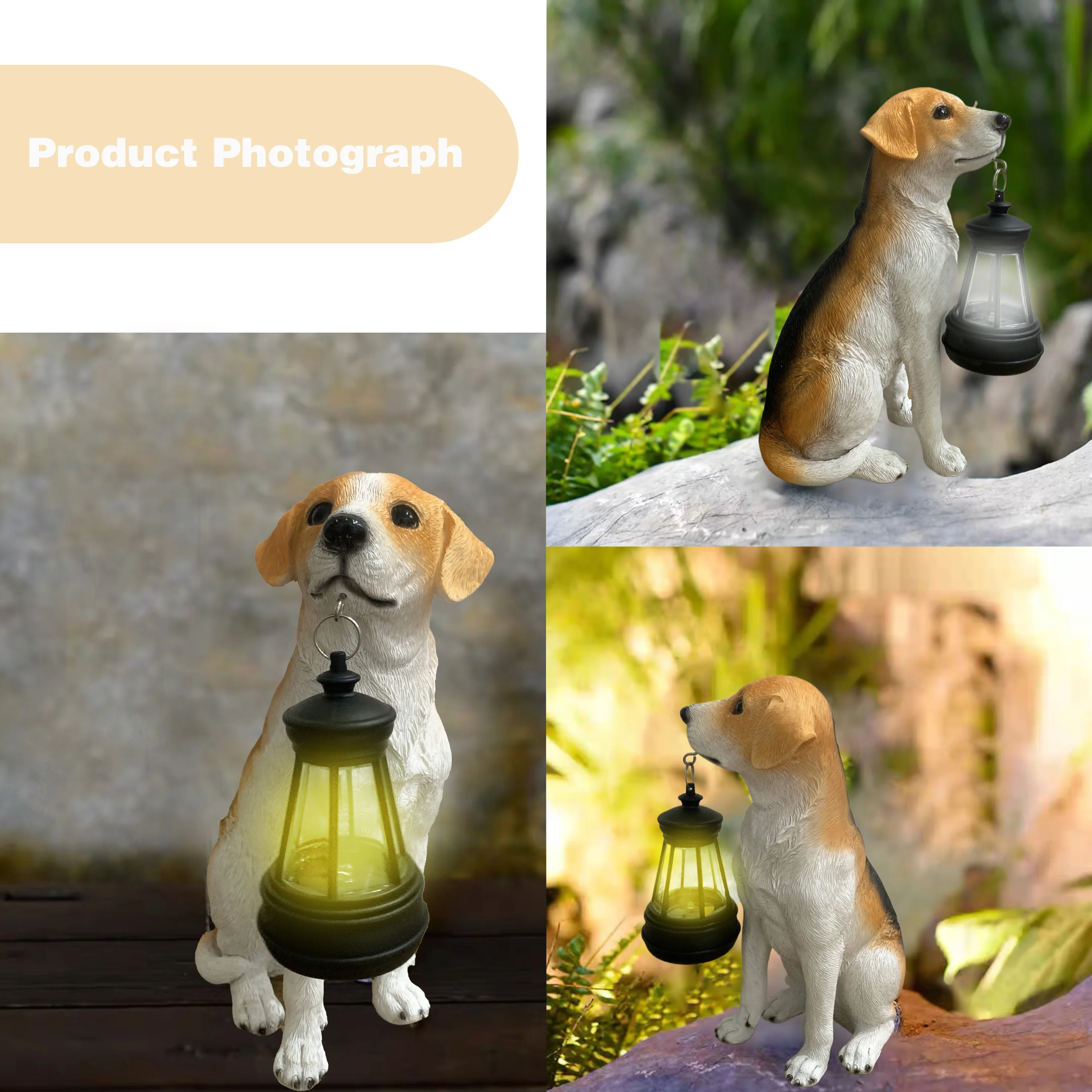 Beagle Lantern Resin figurine Set Christmas Set Home Sculpture Art Living Room table Decorative crafts Family gift