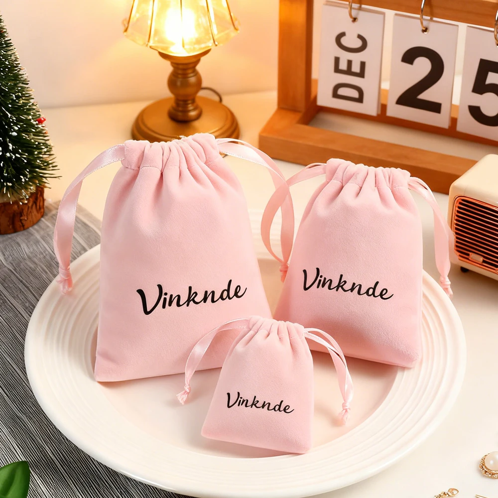 

50 шт., бархатные хлопковые фланелевые сумки с логотипом для упаковки ювелирных изделий, сумка с лентой, кольцо на шнурке, серьги, браслет, косметички