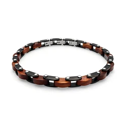 Runda Men's Wooden Bracelet with Stainless Steel Chain Adjustable 22cm Handmade Fashion Accessory Luxury Brands Inspired