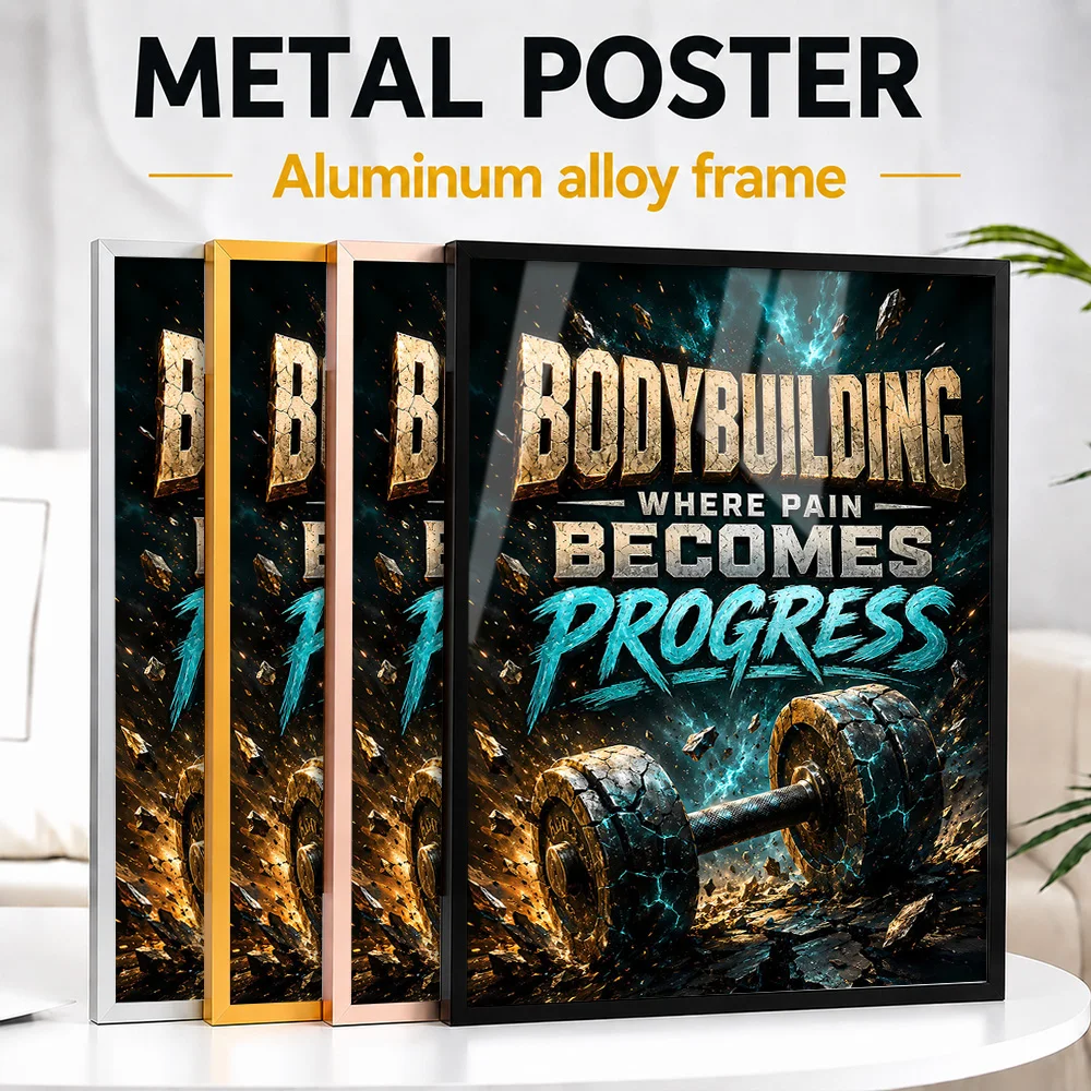 Bodybuilding Where Pain Becomes Progress Framed Metal Print Customized Photo Powerful Training Style Wall Art For Fitness Club